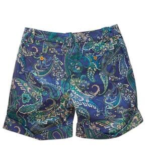 Lauren Ralph Lauren Shorts, Blue Green Paisley, Cuffed, Gold Buttons sz 4